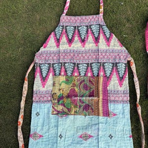 Boho Kantha lapptäckeförkläde | Handgjort quiltat matlagningsförkläde | Färgglad kökspresent till bagare och kockar | Cottagecore lapptäcke köksinredning