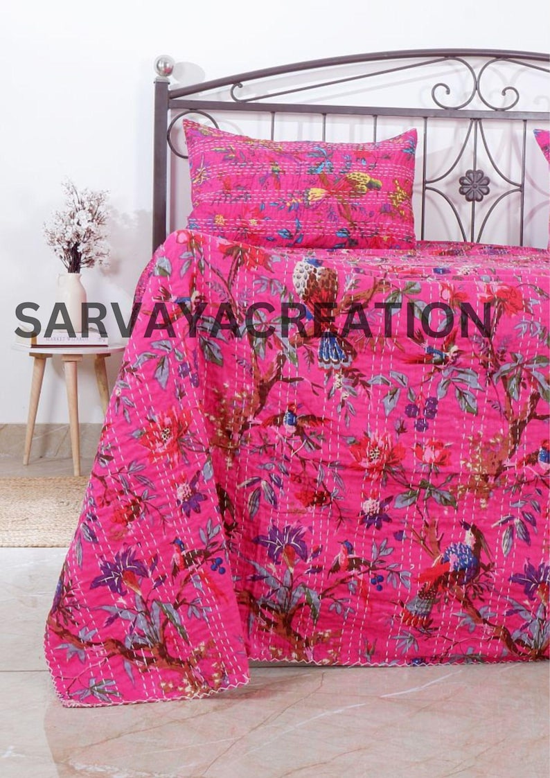Vinsan Hoe Indian Handade Kantha Quilted Vintage Cotton Quilt Vinsan Hoe Indian Handade Kantha Quilted Vintage Cotton Quilt