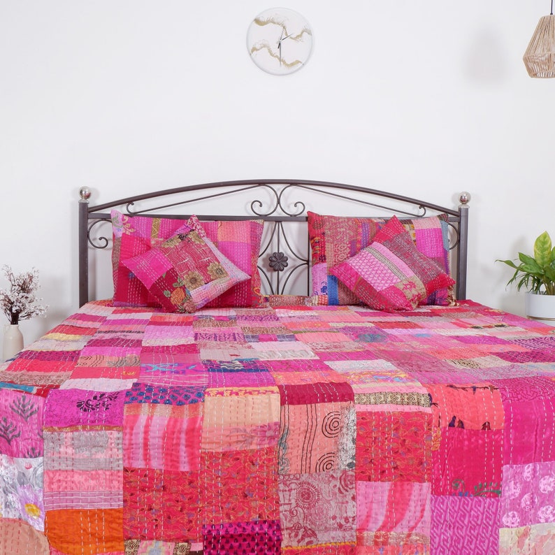 Bohemian Patchwork Quilt Kantha Quilt Handmade Vintage Quilts Queen