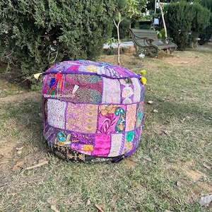 Pouf Ottoman Cover,Modern Embroidered Pouf Cover,Boho Ottoman Décor,Handmade pouf stool, large and round floor Pillow, Meditation cushion