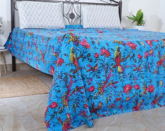 Beautiful  Kantha Quilt Indian Handmade Throw Reversible Blanket Bedspread Cotton Fabric BOHEMIAN boho quilt chic bedding coverlets