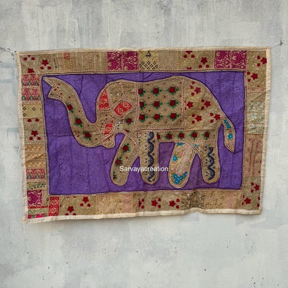 Handmade Patchwork Elephant Wall Hanging Multicolor Textile