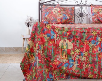 Farida Print Indian Kantha Quilt Boho Kantha Quilts Handmade Quilts Indian Kantha Throw Couverture Couvre-lit Quilting Bed Cover