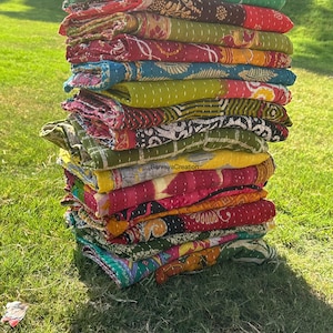 Wholesale Lot Of Indian Vintage Kantha Quilt Handmade Throw Reversible Blanket