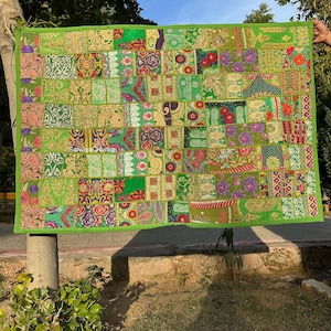 Sari Patchwork Vintage Wall Hanging Tapestry , Decorative Wall Decor Curtain, Large Indian Handmade Mirror Work Tapestry