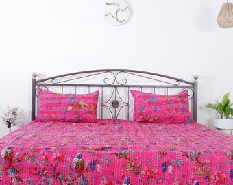 Couette kantha imprimé oiseaux indien fait main jeté couverture réversible couvre-lit coton tissu boho boho couette chic couvre-lits