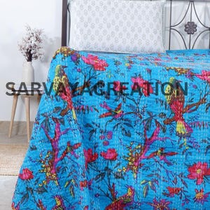 Handmade Kantha Quilt King Size Kantha Throw Indian Kantha Blanket Bohemian Cotton Kantha Bedspread Decorative Throw