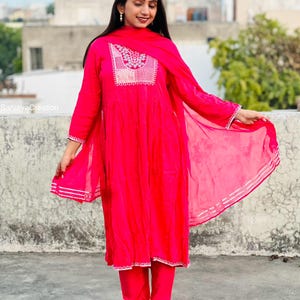 Indian Embroidered Rayon Kurti with Pant and Dupatta for women Gift For Her Ethnic Wear/Traditional Wear Dress 3 Piece Readymade Set