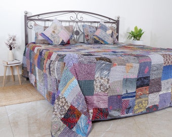 Bohemian Patchwork Quilt Kantha Quilt Handmade Vintage Quilts Boho Twin Size Bedding Throw Blanket Bedspread Quilted Hippie 90X60 Inch