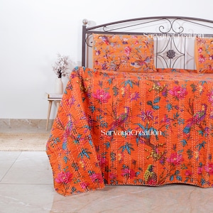 Bohemian Decor Bedding Indian Cotton Quilt Throw Coverlets Hippie Stitched Bedspread Boho bird Print Bedcover Reversible King Quilt