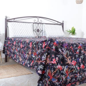 Edredón bohemio, ropa de cama bohemia, edredón kantha, edredón de algodón hecho a mano, decoración del hogar, manta para sofá, colcha Kantha