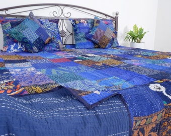 Traditional Indian Vintage Handmade Patchwork Vintage Quilts Boho Twin Size Bedding Throw Blanket Bedspread Quilted Hippie 90X60 Inch