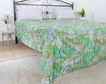 Kantha Quilt Paisley Print Kantha Quilt Reversible Cotton Bedding Bedspread Twin/ Queen/ King Size quilt Kantha