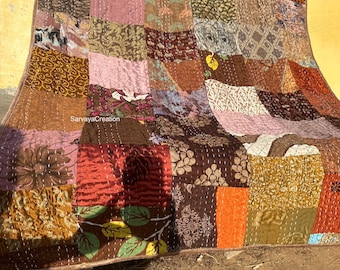 Bohemian Patchwork Quilt Kantha Quilt Handmade Vintage Quilts Boho King Size Bedding Throw Blanket Bedspread Quilting Hippie Quilts For Sale
