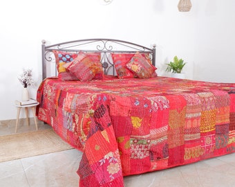 Trapunta patchwork Boho Trapunta Kantha Trapunte vintage fatte a mano Boho King Size Biancheria da letto Coperta Copriletto Trapuntatura Trapunte Hippie in vendita