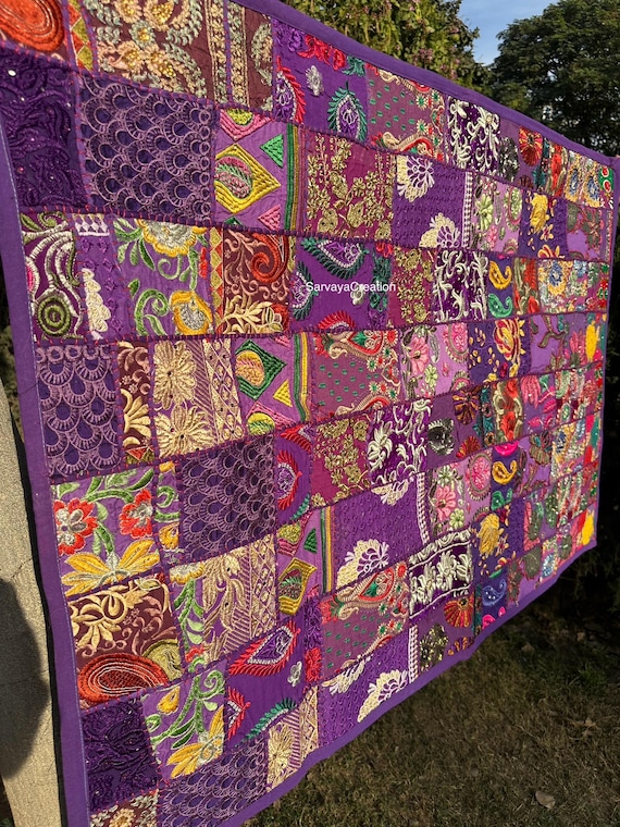 Indian Throw Home Silkパッチワークキルトエスニック装飾60 X 90