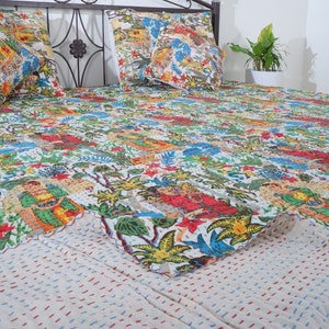 Nieuwe print Indiase Kantha quilt handgemaakte Kantha bedcover Indiase Kantha sprei gooien katoenen deken Gudari Kantha quilt te koop, cadeau afbeelding 4