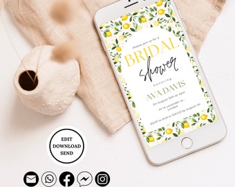 Lemon Bridal Shower Invitation, Bridal Brunch, Instant Download, Invitation with Lemon Citrus Watercolor