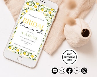 Lemon Bridal Shower Invitation, Bridal Brunch, Instant Download, Invitation with Lemon Citrus Watercolor