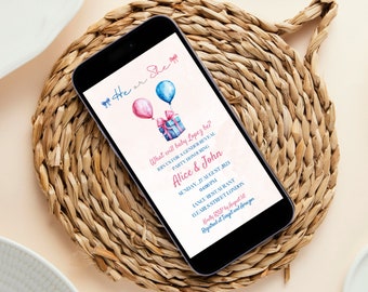 Gender Reveal Invitation Template, Boy or Girl Pink Blue Balloons Gender Reveal Invite, Balloons Baby Shower Invitation Pink