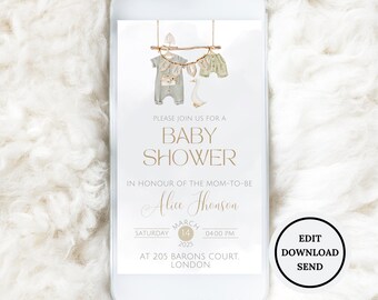 Editable Baby Shower Invitation, Gender Neutral Baby Shower Invite, Boho Minimalist Baby Shower Evite, Invitation Digital Template