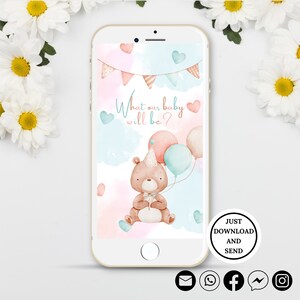 Girl Instant Download Teddy Bear Gender Reveal Video It's a Girl! Video Card Digital Announcement Video Email Text Social Media Countdown