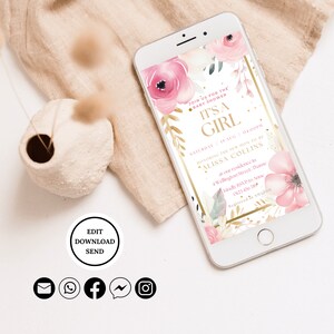 Invito per baby shower per bambina, invito digitale per baby shower, invito per bambina Evite, modello Evite modificabile