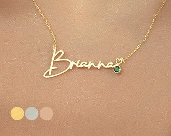 14K Gold Name Necklace with Birthstone • Personalized Name Necklace • Custom Name Necklace • Mothers Day Gift • Personalized Gift