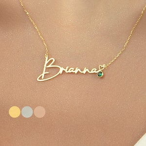 14K Gold Name Necklace with Birthstone • Personalized Name Necklace • Custom Name Necklace • Mothers Day Gift • Personalized Gift