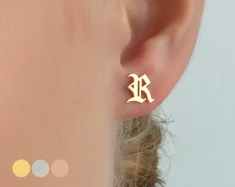 14K Solid Gold Initial Earrings, Old English Initial Earrings , Initial Stud Earrings, Custom Earrings, Personalized Earrings, Gift for Her