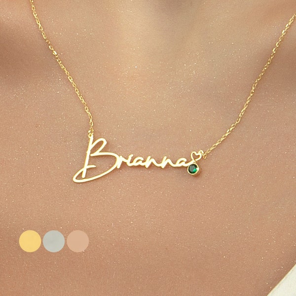 14K Gold Name Necklace with Birthstone • Personalized Name Necklace • Custom Name Necklace • Mothers Day Gift • Personalized Gift