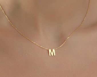 14K Gold Initial Necklace, Minimalist Initial Necklace for Women, Birthday Gift for Her, Personalized Gifts for Mom, Gifts for Friends