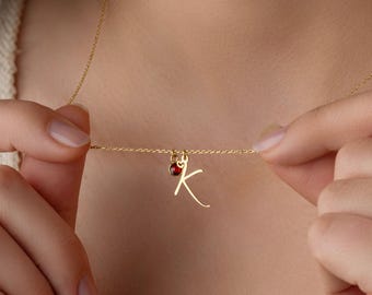 Initial Heart Necklace with Birthstone • Initial Necklace • Birthday Necklace • Gift for Her • Christmas Gifts • Bridesmaid Gifts, Necklace