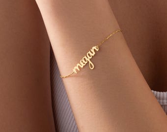 14K Name Bracelet, Personalized Name Jewelry, Custom Bracelet for Women, Dainty Gold Bracelet Gift for Women and Mom