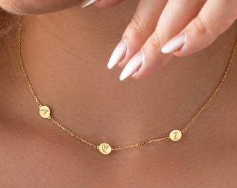 14K Gold Tiny Initials Necklace, Custom Name Disc Necklace, Dainty Initial Jewelry, Unique Jewelry Gift for Mom, Christmas Gifts