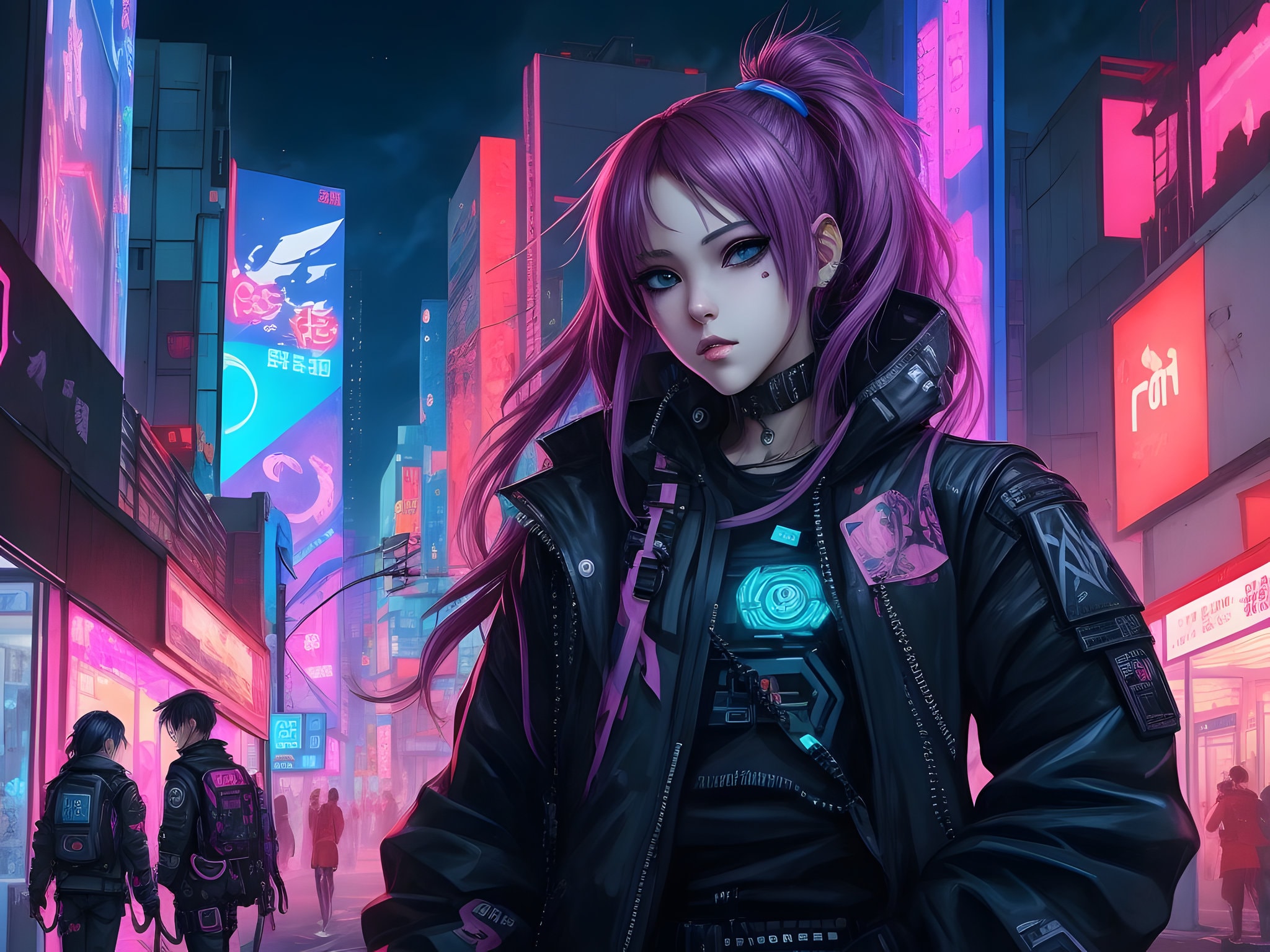 Cyberpunk Girl with Pink Hoodie Live Wallpaper - download