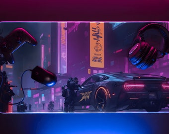 Cyberpunk Cyber City LED Gaming Mouse Pad, XXL Gaming Desk Mat, Cyberpunk, Cyber City, Mousepad