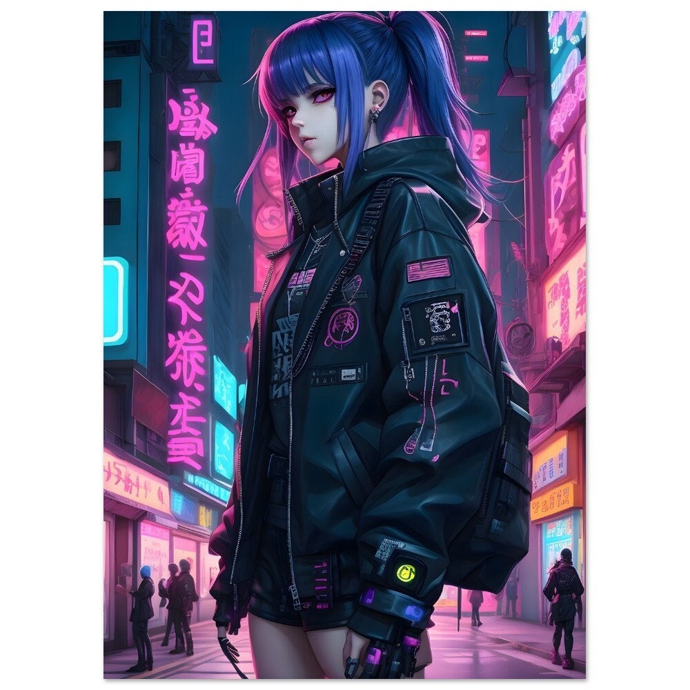 Cyberpunk Anime Girl Poster Cute and Neon Perfect for Anime 