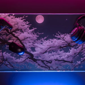Japanese Desk Mat, Sakura Cherry Blossom, LED Gaming Mouse Pad, XXL Gaming Desk Mat, Cherry Blossom, Mousepad, Anime, Japanese