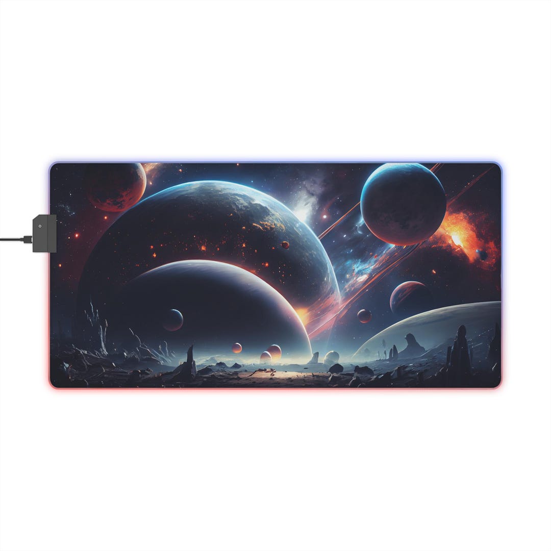 Galactic Planets LED Gaming Mouse Pad | Space Scenery RGB Desk Mat - Etsy