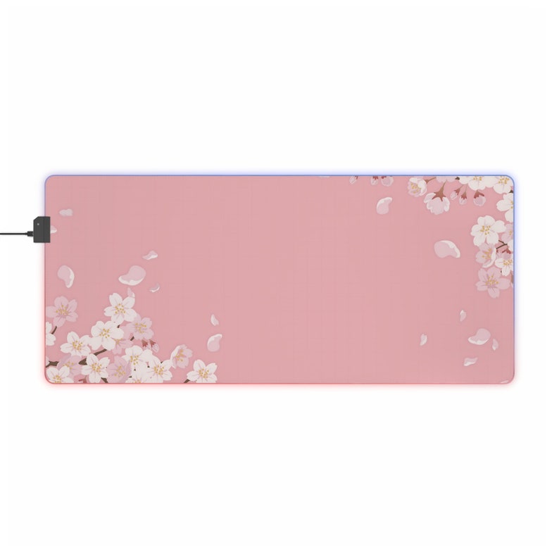 Pink Cherry Blossom RGB Gaming Mousepad - Large Gaming Desk Mat - Stunning Floral Design with Adjustable Lighting image 3