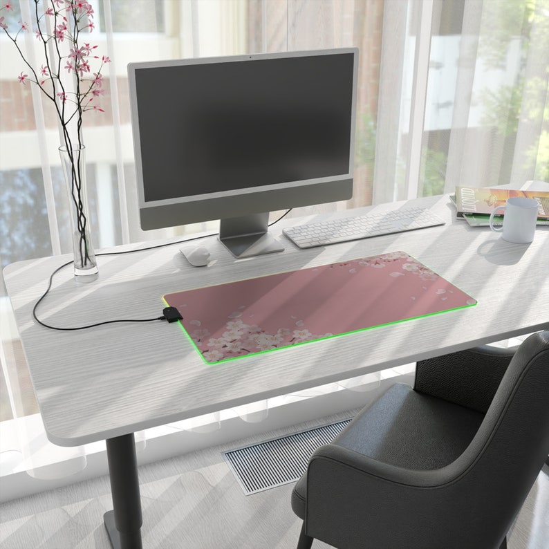 Pink Cherry Blossom RGB Gaming Mousepad - Large Gaming Desk Mat - Stunning Floral Design with Adjustable Lighting image 6