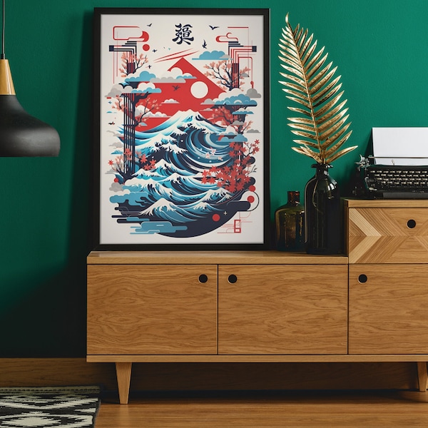 Elegant Minimalist Japanese Poster: The Great Wave of Kanagawa - Perfect Wall Decor