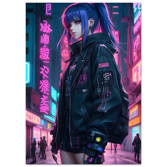 Cute Cyberpunk Anime Girl Character | Poster