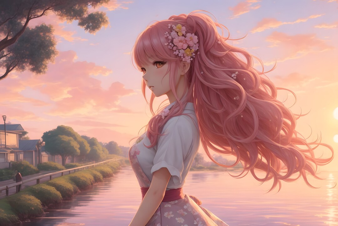 Cute Anime Girl With Pink Hair Desktop Wallpaper Etsy