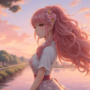 Cute anime girl with pink hair desktop wallpaper