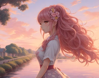 Cute anime girl with pink hair desktop wallpaper