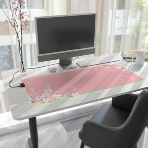 Pink Cherry Blossom RGB Gaming Mousepad - Large Gaming Desk Mat - Stunning Floral Design with Adjustable Lighting image 2