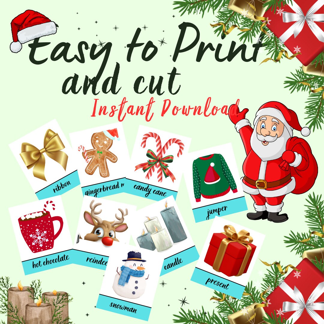 20 Christmas Flashcards, Educational Christmas Flashcards for Kids