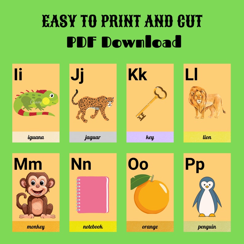 26 Printable Alphabet Flashcards, ABC Flash Cards, Montessori Flash Cards for Kids, Educational